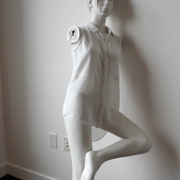 THEORY Sleeveless Button Front Blouse - White - Size Small - Picture 10 of 10